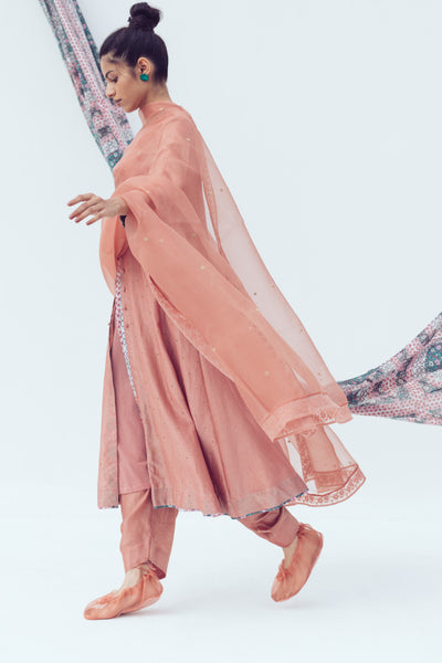Coral zari polka dupatta