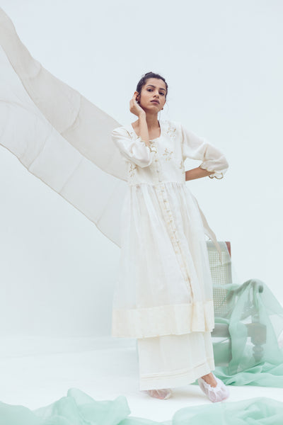 White chanderi pants