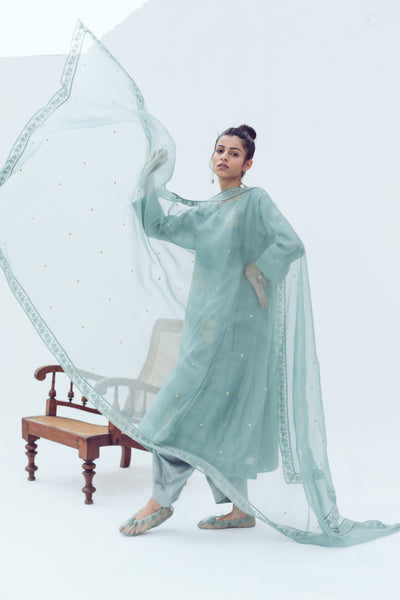 Sage zari polka dupatta